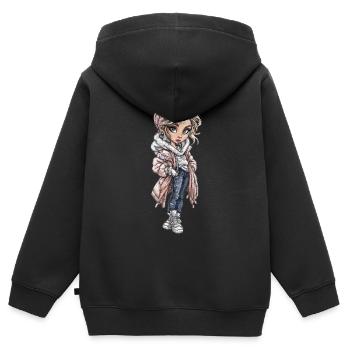 Manteau tricoté d’héroïne d’hiver - Sweat Premium à capuche zippé enfant bio - noir - Dos - AI Model Kid Male (0cm)