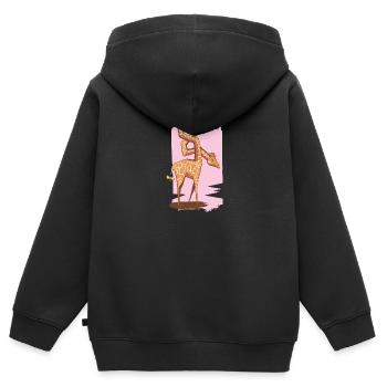 Giraffe Cartoon mit 8 im Hals. - Kinder Premium Organic Zip Hoodie - Schwarz - Hinten - AI Model Kid Male (0cm)