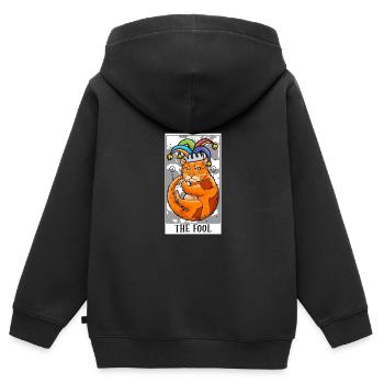La carte de tarot drôle de chat Une carte de tarot de chat drôle Un tarot - Sweat Premium à capuche zippé enfant bio - noir - Dos - AI Model Kid Male (0cm)