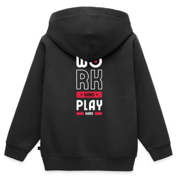 Travaille dur - Sweat Premium à capuche zippé enfant bio - noir - Dos - AI Model Kid Male (0cm)
