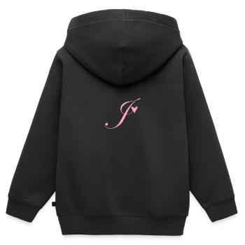 Monogramme J Vigne Coeur - Sweat Premium à capuche zippé enfant bio - noir - Dos - AI Model Kid Male (0cm)