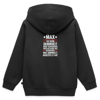 Max - Kinder Premium Organic Zip Hoodie - Schwarz - Hinten - AI Model Kid Male (0cm)