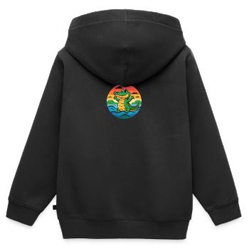 Alligators Rétro Alligator - Sweat Premium à capuche zippé enfant bio - noir - Dos - AI Model Kid Male (0cm)