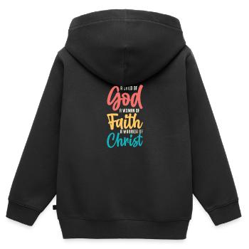 Jesus A Child Of God A Woman Of Faith A Warrior - Kinder Premium Organic Zip Hoodie - Schwarz - Hinten - AI Model Kid Male (0cm)