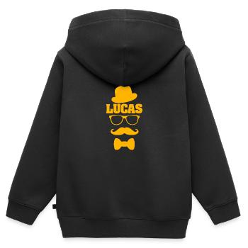 Prénom Lucas - Sweat Premium à capuche zippé enfant bio - noir - Dos - AI Model Kid Male (0cm)