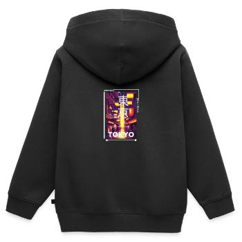 Japanisch Streetwear Aesthetic - Kinder Premium Organic Zip Hoodie - Schwarz - Hinten - AI Model Kid Male (0cm)