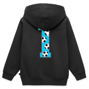 1er anniversaire Football Turquoise - Sweat Premium à capuche zippé enfant bio - noir - Dos - AI Model Kid Male (0cm)