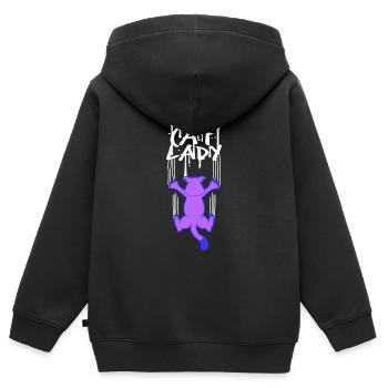 Chat fou Dame Texte Folle Femme Chats Amour - Sweat Premium à capuche zippé enfant bio - noir - Dos - AI Model Kid Male (0cm)