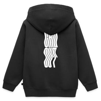 Conception du logo typographique ondulée Chill Out - Sweat Premium à capuche zippé enfant bio - noir - Dos - AI Model Kid Male (0cm)