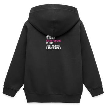 Baton Twirler Une journée sans bâton Twirling - Sweat Premium à capuche zippé enfant bio - noir - Dos - AI Model Kid Male (0cm)