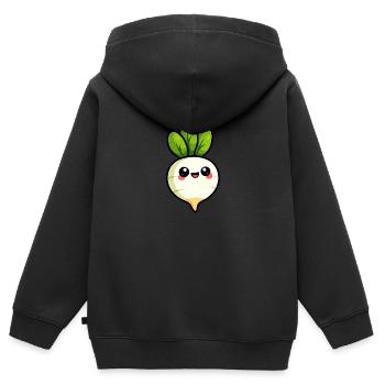 Rettich /Gemüse - Kinder Premium Organic Zip Hoodie - Schwarz - Hinten - AI Model Kid Male (0cm)