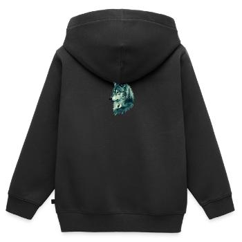 Majestätischer Wolf und Hirsch Natur Kunst - Kinder Premium Organic Zip Hoodie - Schwarz - Hinten - AI Model Kid Male (0cm)