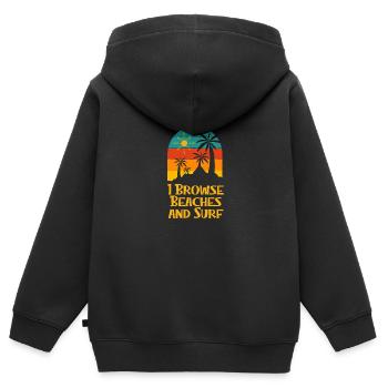 I Browse Beaches and Surf Beach Surfing Ocean - Kids Premium Organic Zip-up Hoodie - black - Back - AI Model Kid Male (0cm)