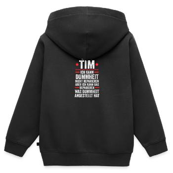 Tim - Kinder Premium Organic Zip Hoodie - Schwarz - Hinten - AI Model Kid Male (0cm)