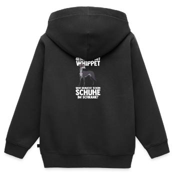 Hund Whippet - Kinder Premium Organic Zip Hoodie - Schwarz - Hinten - AI Model Kid Male (0cm)
