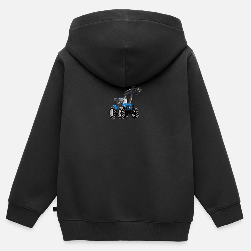 Blue tractor with front loader - Kids Premium Organic Zip-up Hoodie - black