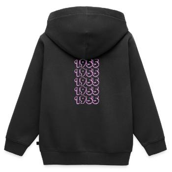 Né en 1955 - Sweat Premium à capuche zippé enfant bio - noir - Dos - AI Model Kid Male (0cm)