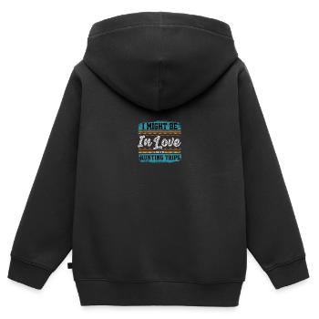 Je pourrais être amoureux des voyages de chasse Graphique - Sweat Premium à capuche zippé enfant bio - noir - Dos - AI Model Kid Male (0cm)