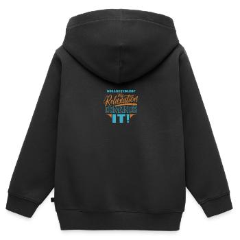 Objets de collection Ma détente l’exige - Sweat Premium à capuche zippé enfant bio - noir - Dos - AI Model Kid Male (0cm)