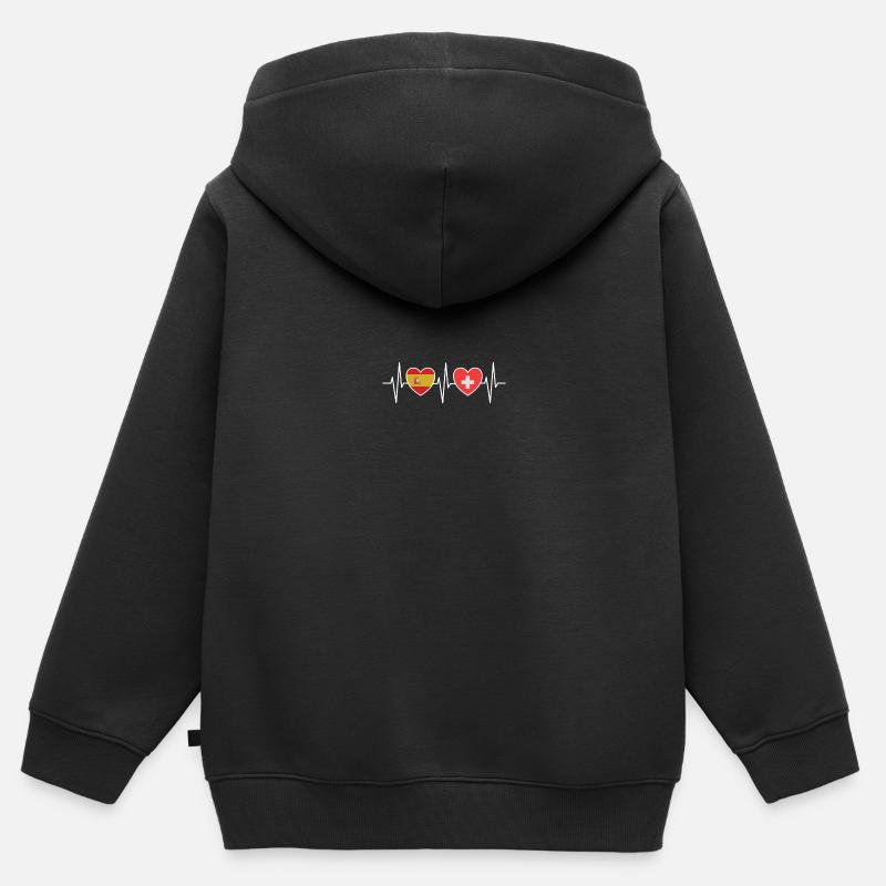 Espagne et Suisse Drapeaux du drapeau suisse - Sweat Premium à capuche zippé enfant bio - noir