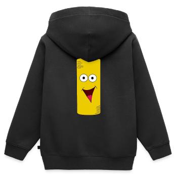 Senf gelbe Senfflasche mit Gesicht - Kinder Premium Organic Zip Hoodie - Schwarz - Hinten - AI Model Kid Male (0cm)