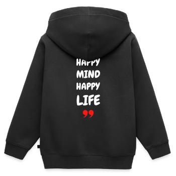 Un heureux, une vie heureuse - Sweat Premium à capuche zippé enfant bio - noir - Dos - AI Model Kid Male (0cm)
