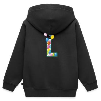 Lettre L ballons - Sweat Premium à capuche zippé enfant bio - noir - Dos - AI Model Kid Male (0cm)