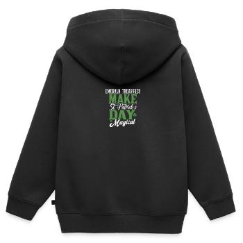 Des trésors d’émeraude rendent la Saint-Patrick magique - Sweat Premium à capuche zippé enfant bio - noir - Dos - AI Model Kid Male (0cm)