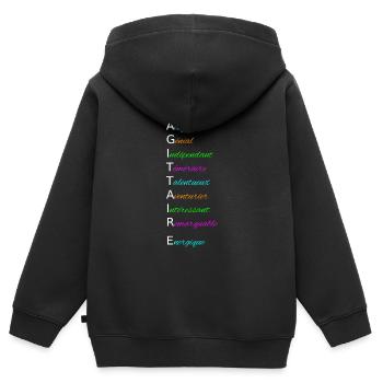 SAGITTAIRE Sympathique Actif Génial Indépendant - Sweat Premium à capuche zippé enfant bio - noir - Dos - AI Model Kid Male (0cm)