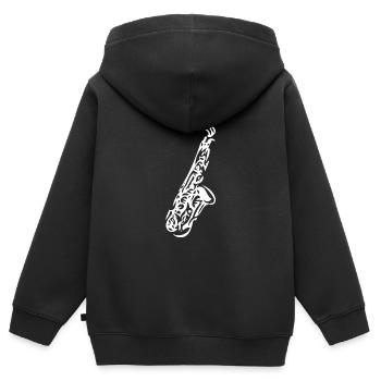Saxophon - Saxofon ein Holzblasinstrument - Kinder Premium Organic Zip Hoodie - Schwarz - Hinten - AI Model Kid Male (0cm)