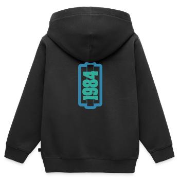 Geboren 1984 - Kinder Premium Organic Zip Hoodie - Schwarz - Hinten - AI Model Kid Male (0cm)