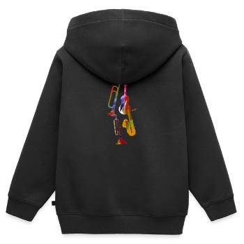 Jazz,Instruments,Trompette,Guitare,Saxophone - Sweat Premium à capuche zippé enfant bio - noir - Dos - AI Model Kid Male (0cm)