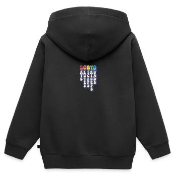 LGBTQ Lats Fessiers Biceps Triceps Quads Arc-en-ciel - Sweat Premium à capuche zippé enfant bio - noir - Dos - AI Model Kid Male (0cm)