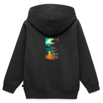 Japanisch Streetwear Anime Art - Kinder Premium Organic Zip Hoodie - Schwarz - Hinten - AI Model Kid Male (0cm)