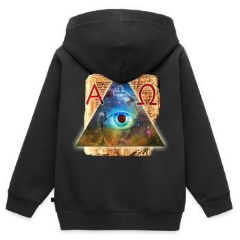 Das Auge Gottes Alpha + Omega - All-sehende - Kinder Premium Organic Zip Hoodie - Schwarz - Hinten - AI Model Kid Male (0cm)