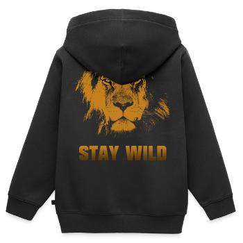 Bleib wild. Löwengesicht - Kinder Premium Organic Zip Hoodie - Schwarz - Hinten - AI Model Kid Male (0cm)