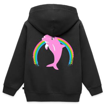 Regenbogen Delfin goldene Krone Rosa - Kinder Premium Organic Zip Hoodie - Schwarz - Hinten - AI Model Kid Male (0cm)