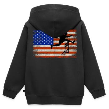 Amerikanische Flagge Hürden Hürdenläufer Patriotisch - Kinder Premium Organic Zip Hoodie - Schwarz - Hinten - AI Model Kid Male (0cm)