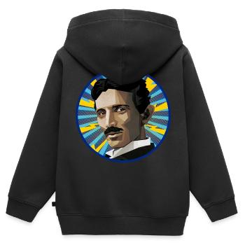 Nicola Tesla Popart - Sweat Premium à capuche zippé enfant bio - noir - Dos - AI Model Kid Male (0cm)