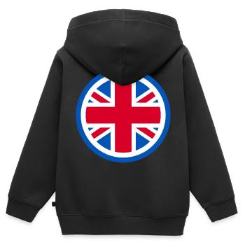 Royaume-Uni - Union Jack - Sweat Premium à capuche zippé enfant bio - noir - Dos - AI Model Kid Male (0cm)