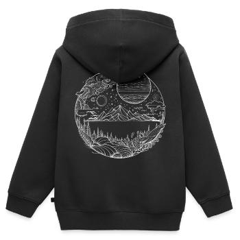 Le paysage psychédélique comme graphisme au trait fin - Sweat Premium à capuche zippé enfant bio - noir - Dos - AI Model Kid Male (0cm)