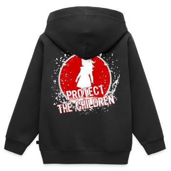Protège les enfants - Sweat Premium à capuche zippé enfant bio - noir - Dos - AI Model Kid Male (0cm)