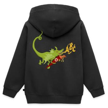 Dragon avec cône d’école ABC flammes - Sweat Premium à capuche zippé enfant bio - noir - Dos - AI Model Kid Male (0cm)