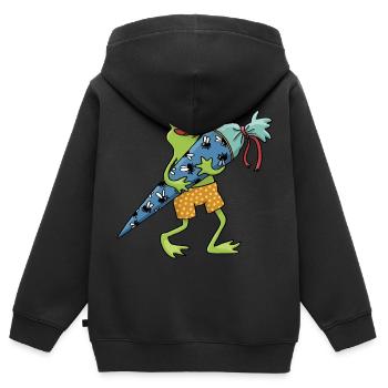 Frosch Schultüte - Kinder Premium Organic Zip Hoodie - Schwarz - Hinten - AI Model Kid Male (0cm)