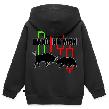 Chemise à commerce Hanging Man R6Z - Sweat Premium à capuche zippé enfant bio - noir - Dos - AI Model Kid Male (0cm)