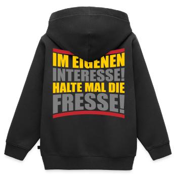 Im eigenen Interesse halte mal die Fresse - Kinder Premium Organic Zip Hoodie - Schwarz - Hinten - AI Model Kid Male (0cm)