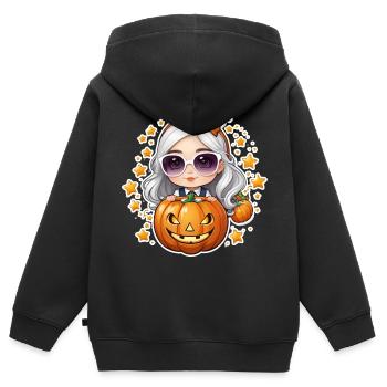Mädchen zu Halloween mit Kürbis und Sternchen - Kinder Premium Organic Zip Hoodie - Schwarz - Hinten - AI Model Kid Male (0cm)
