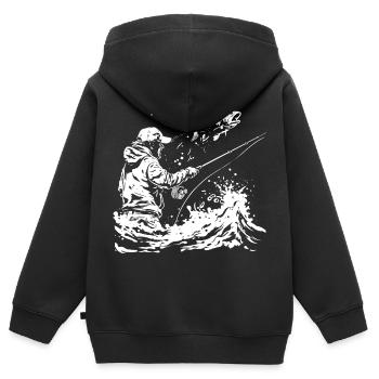 Angeln Skizze - Kinder Premium Organic Zip Hoodie - Schwarz - Hinten - AI Model Kid Male (0cm)