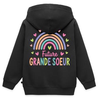 Future Grande Sœur – Annonce de Grossesse - Sweat Premium à capuche zippé enfant bio - noir - Dos - AI Model Kid Male (0cm)