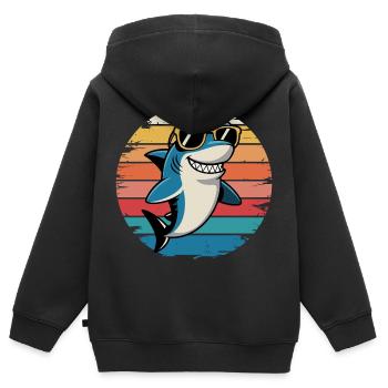 Cool Shark - Ambiance rétro avec mordant et lunettes de soleil - Sweat Premium à capuche zippé enfant bio - noir - Dos - AI Model Kid Male (0cm)